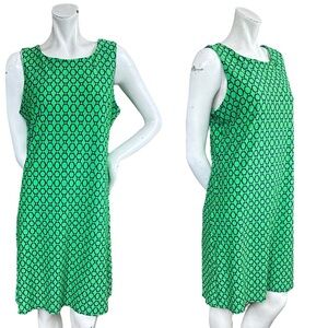 Jude Connally Green & Navy Geometric Print Sleeveless Sheath Dress Size Large